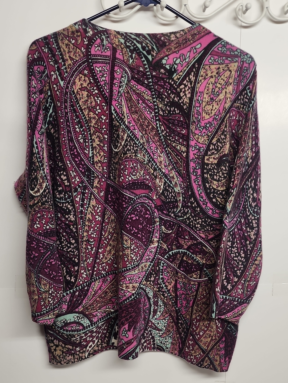 Talbots Petite XL Pure Cashmere SOFT Paisley Pullover - Pink Black Cream Accents - Picture 4 of 7